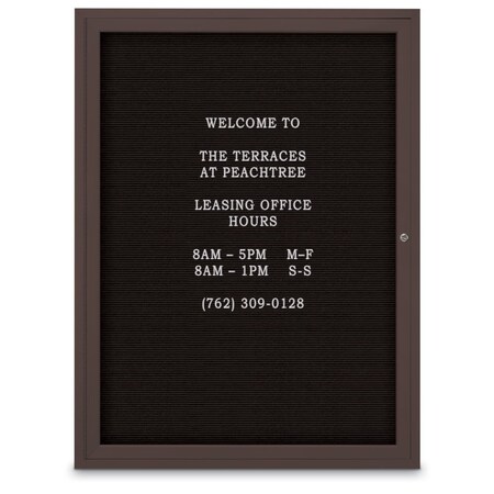 United Visual Products 60"x36" 2-Door Enclosed Outdoor Letterboard, Black Felt/Bronze UV1162D-BRONZE-BLACK